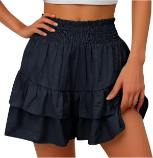 High Waisted Shorts Women Summer Ruffled Flowy Elastic Waist Mini Skirts Casual Tiered Layered Clothes Trendy 2025