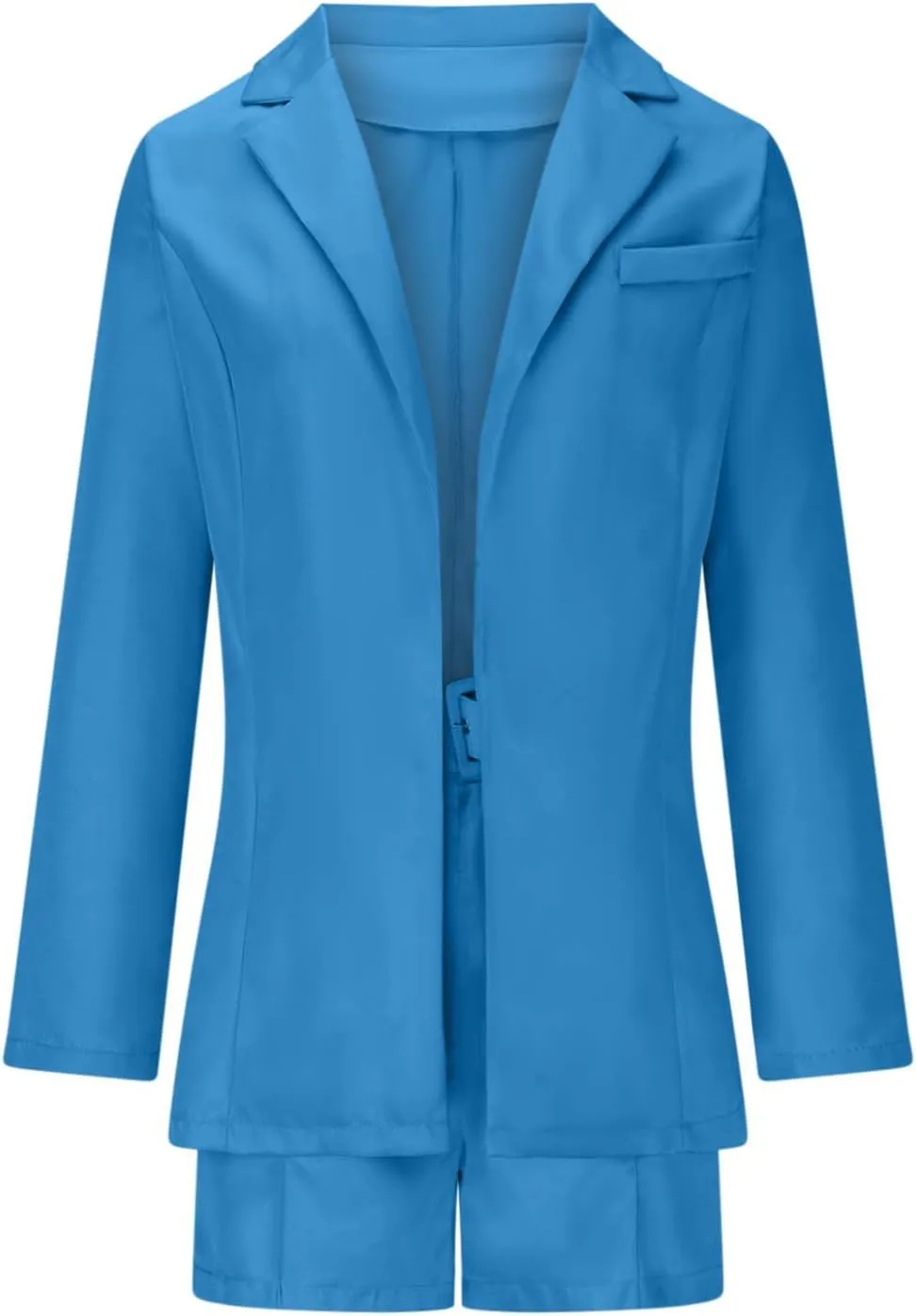 hlysgo 2 Piece Outfits for Women Long Sleeve Solid Open Front Blazer Shorts with Belt Business Casual Elegant Suit Sets