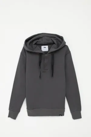 Hoodie with Buttoned Slit in Charcoal