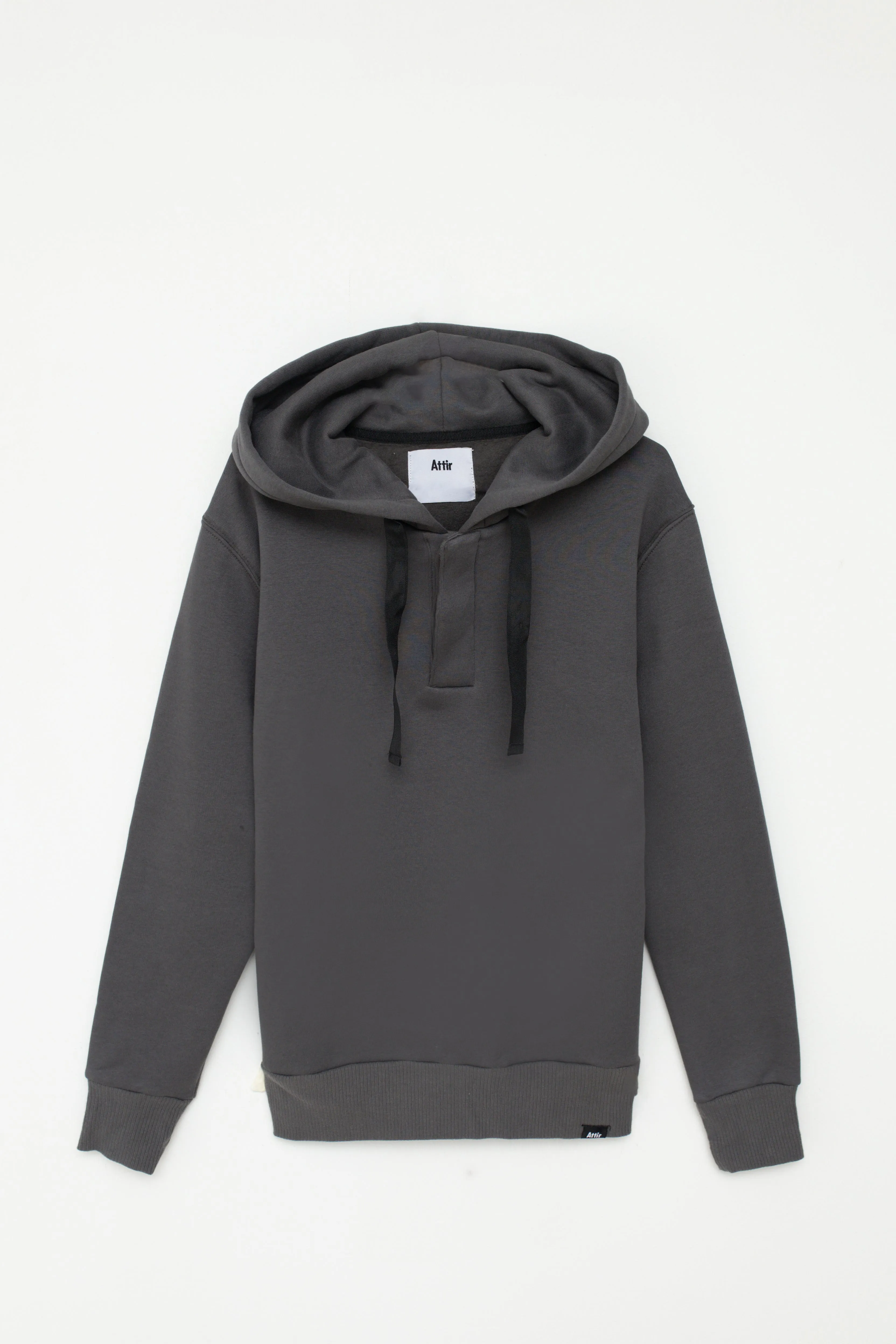 Hoodie with Buttoned Slit in Charcoal