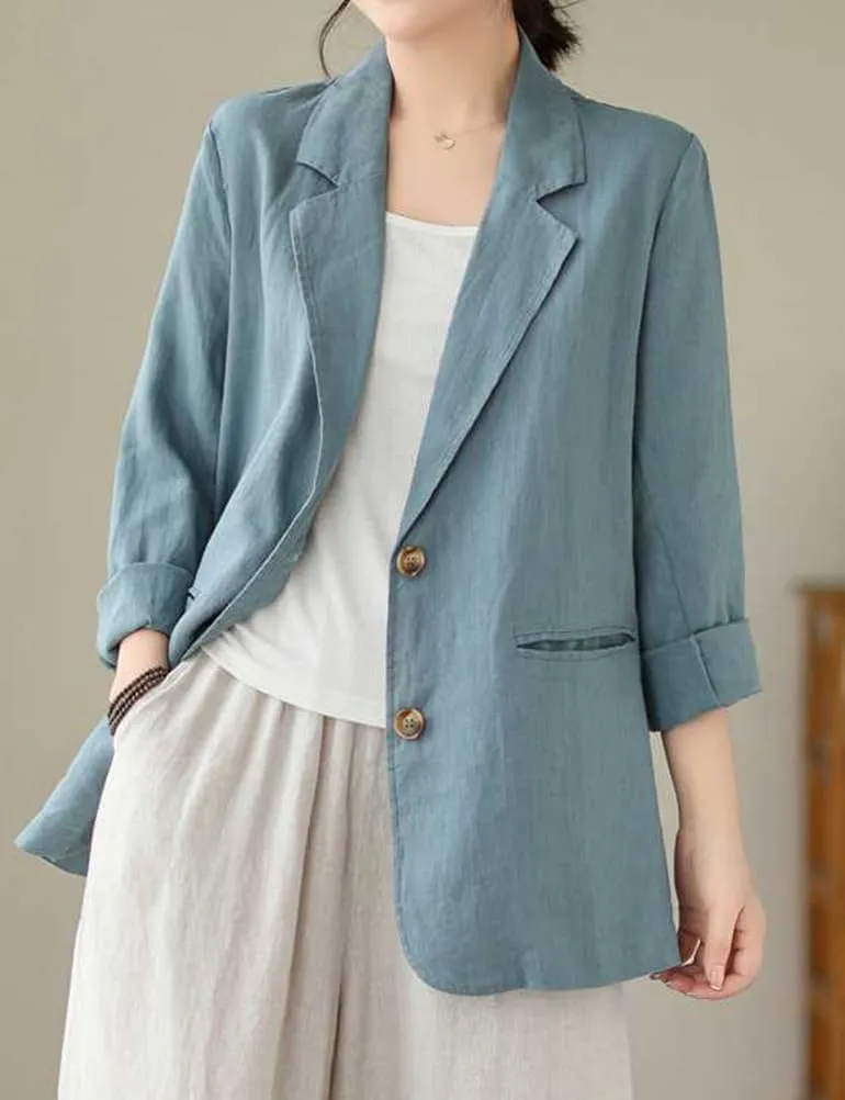 IDEALSANXUN Cotton Linen Blazer for Women Spring Summer Long Sleeve Lightweight Business Casual Jackets Tops