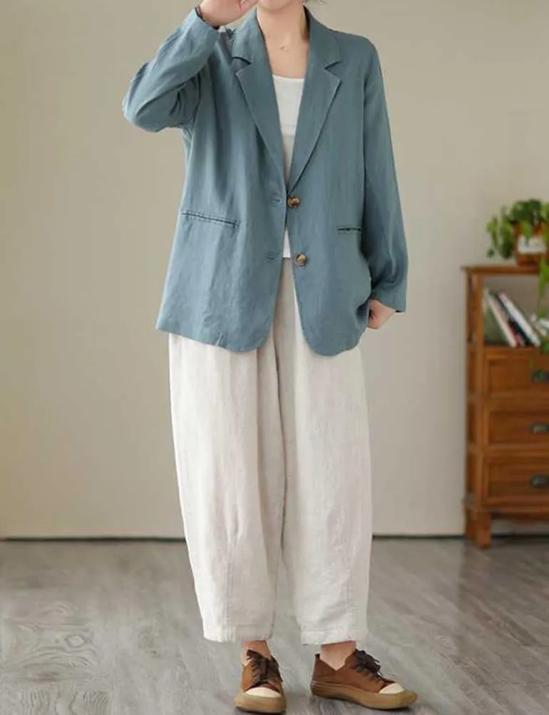 IDEALSANXUN Cotton Linen Blazer for Women Spring Summer Long Sleeve Lightweight Business Casual Jackets Tops