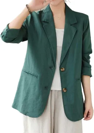 IDEALSANXUN Cotton Linen Blazer for Women Spring Summer Long Sleeve Lightweight Business Casual Jackets Tops