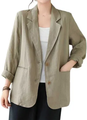 IDEALSANXUN Cotton Linen Blazer for Women Spring Summer Long Sleeve Lightweight Business Casual Jackets Tops