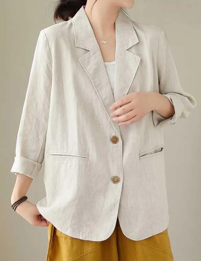 IDEALSANXUN Cotton Linen Blazer for Women Spring Summer Long Sleeve Lightweight Business Casual Jackets Tops