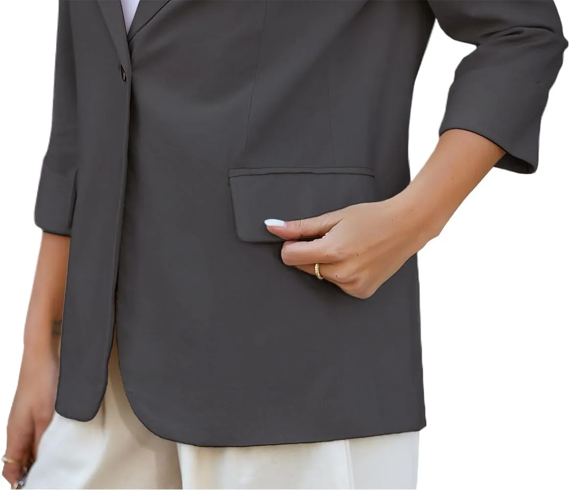 IDEALSANXUN Womens Linen Blazer Notch Lapel One Button Suit Coat Jackets