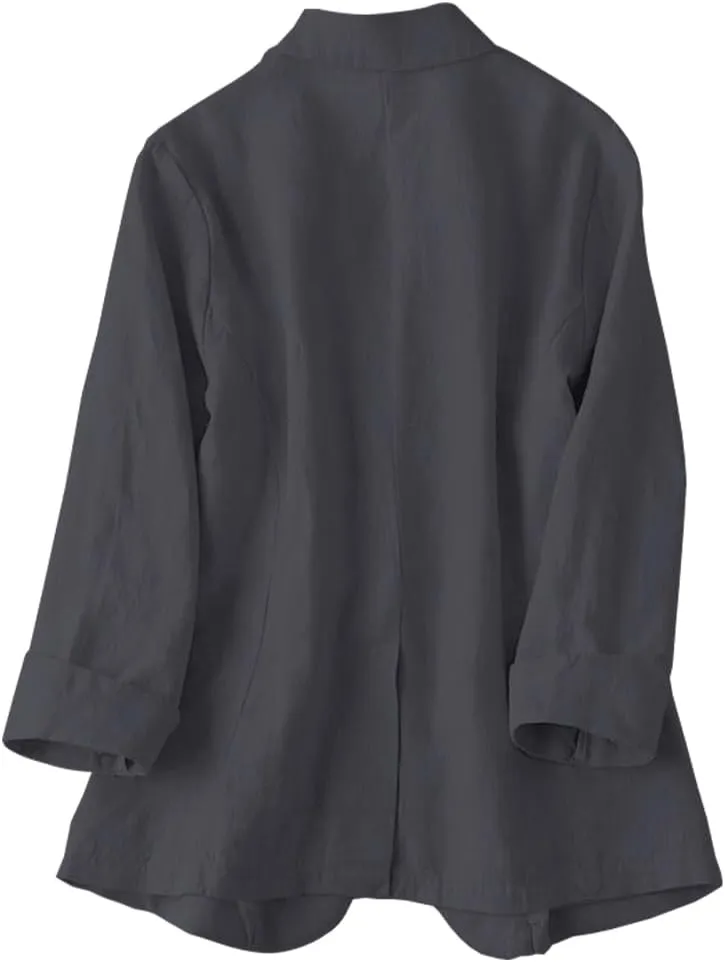 IDEALSANXUN Womens Linen Blazer Notch Lapel One Button Suit Coat Jackets