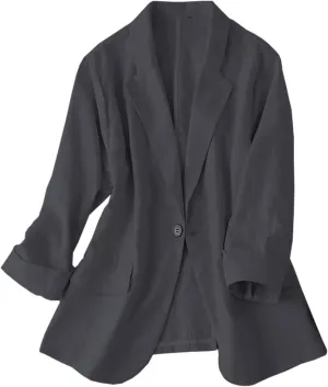 IDEALSANXUN Womens Linen Blazer Notch Lapel One Button Suit Coat Jackets