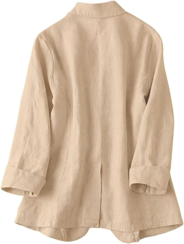 IDEALSANXUN Womens Linen Blazer Notch Lapel One Button Suit Coat Jackets