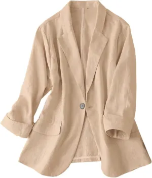 IDEALSANXUN Womens Linen Blazer Notch Lapel One Button Suit Coat Jackets