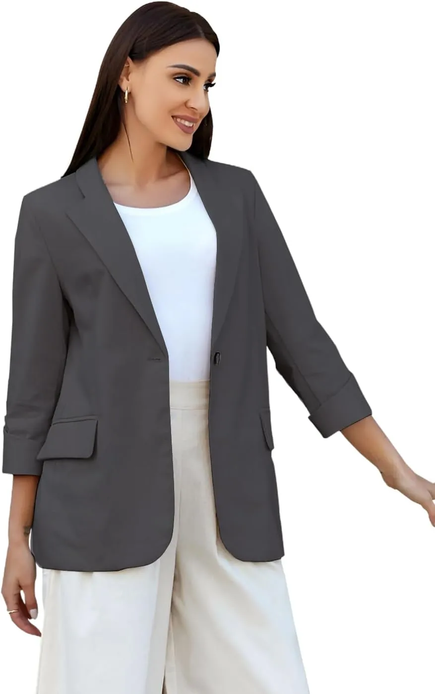 IDEALSANXUN Womens Linen Blazer Notch Lapel One Button Suit Coat Jackets