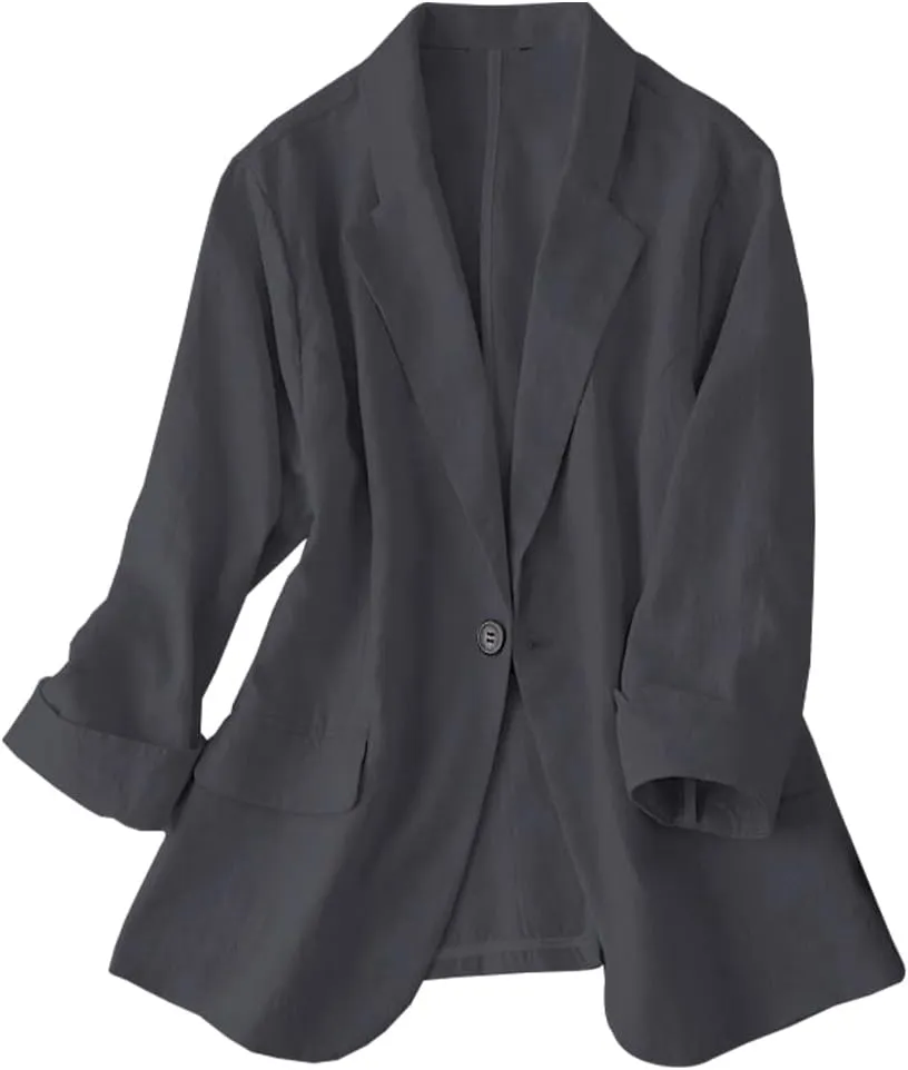 IDEALSANXUN Womens Linen Blazer Notch Lapel One Button Suit Coat Jackets