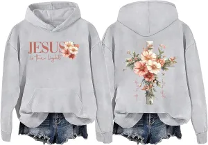 Jesus Is The Light Hoodie, Flowers Crosses Sweatshirt Jesus Is The Light Hoodie, Flowers And Crosses Pullover Hoodie
