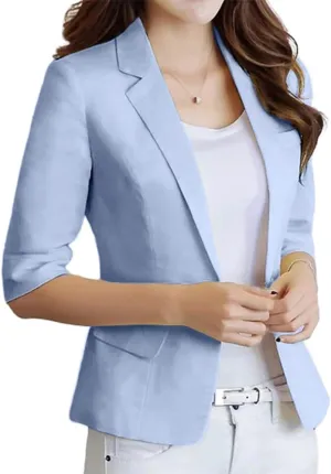 Kinghua Womens Linen Blazer Spring Summer Casual One Button Lapel Half Sleeve Business Work Linen Blazers Suit Jackets