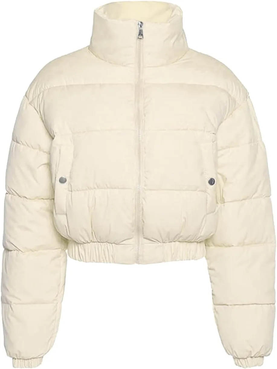 Kissonic Women's Cropped Puffer Jacket Quilted Coat Baggy Puffer Short Down Outerwear with Pockets