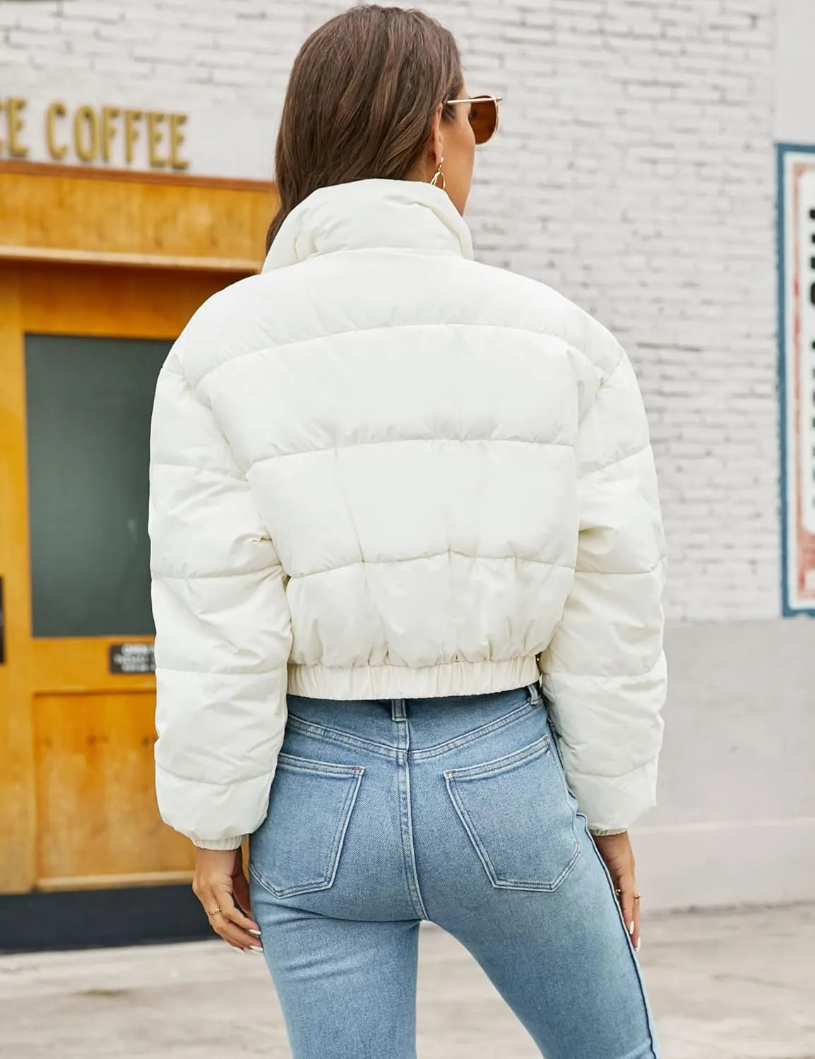 Kissonic Women's Cropped Puffer Jacket Quilted Coat Baggy Puffer Short Down Outerwear with Pockets