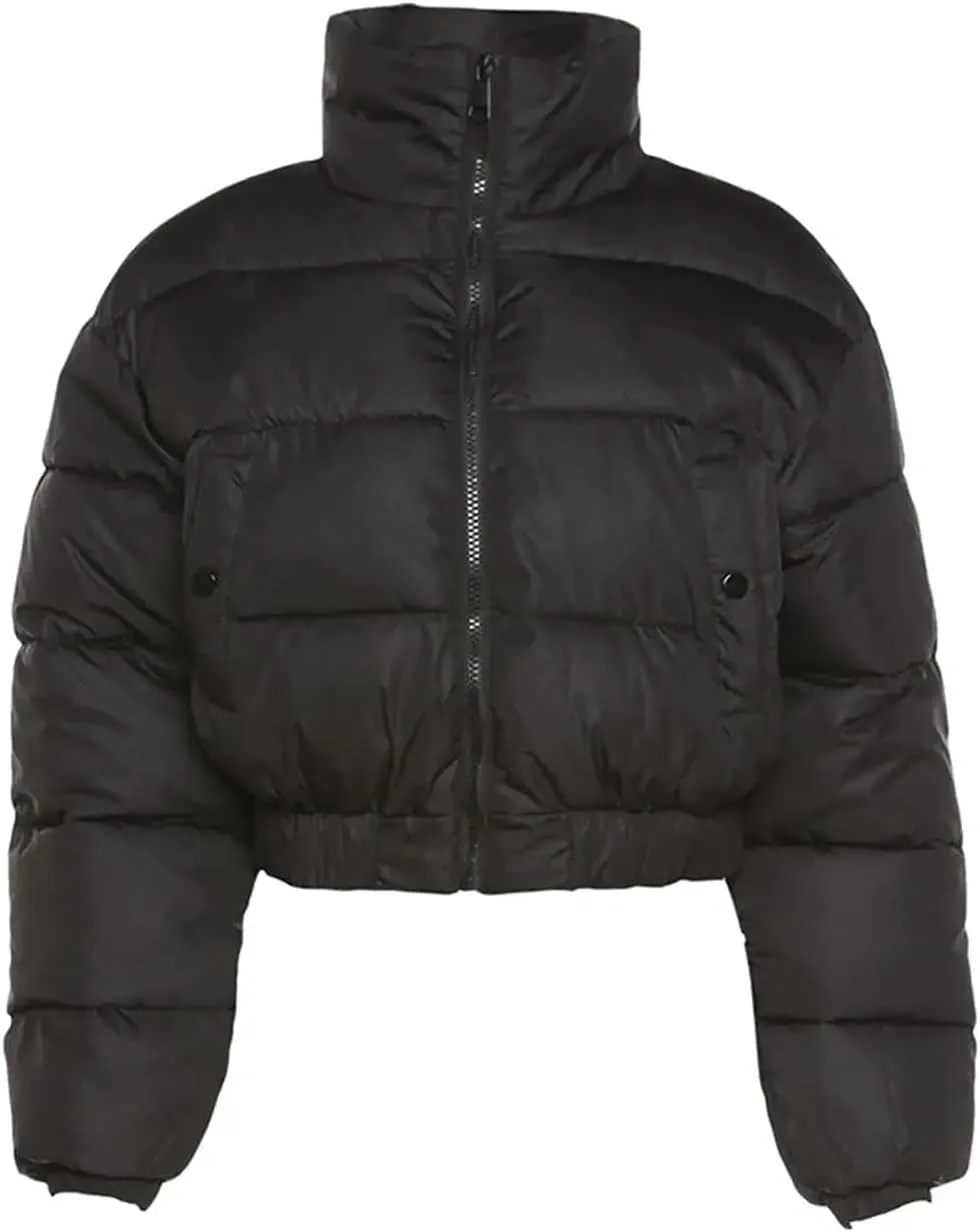 Kissonic Women's Cropped Puffer Jacket Quilted Coat Baggy Puffer Short Down Outerwear with Pockets