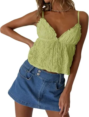 Lace Babydoll Cami Top for Women Sexy Spaghetti Straps Camisoles Empire Waist Semi Sheer Flowy Bodice Tank Tops