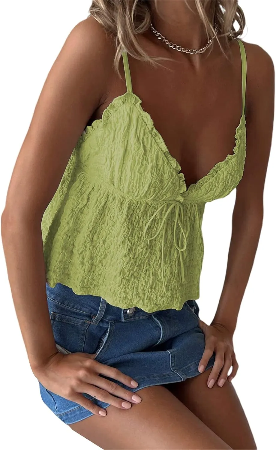 Lace Babydoll Cami Top for Women Sexy Spaghetti Straps Camisoles Empire Waist Semi Sheer Flowy Bodice Tank Tops