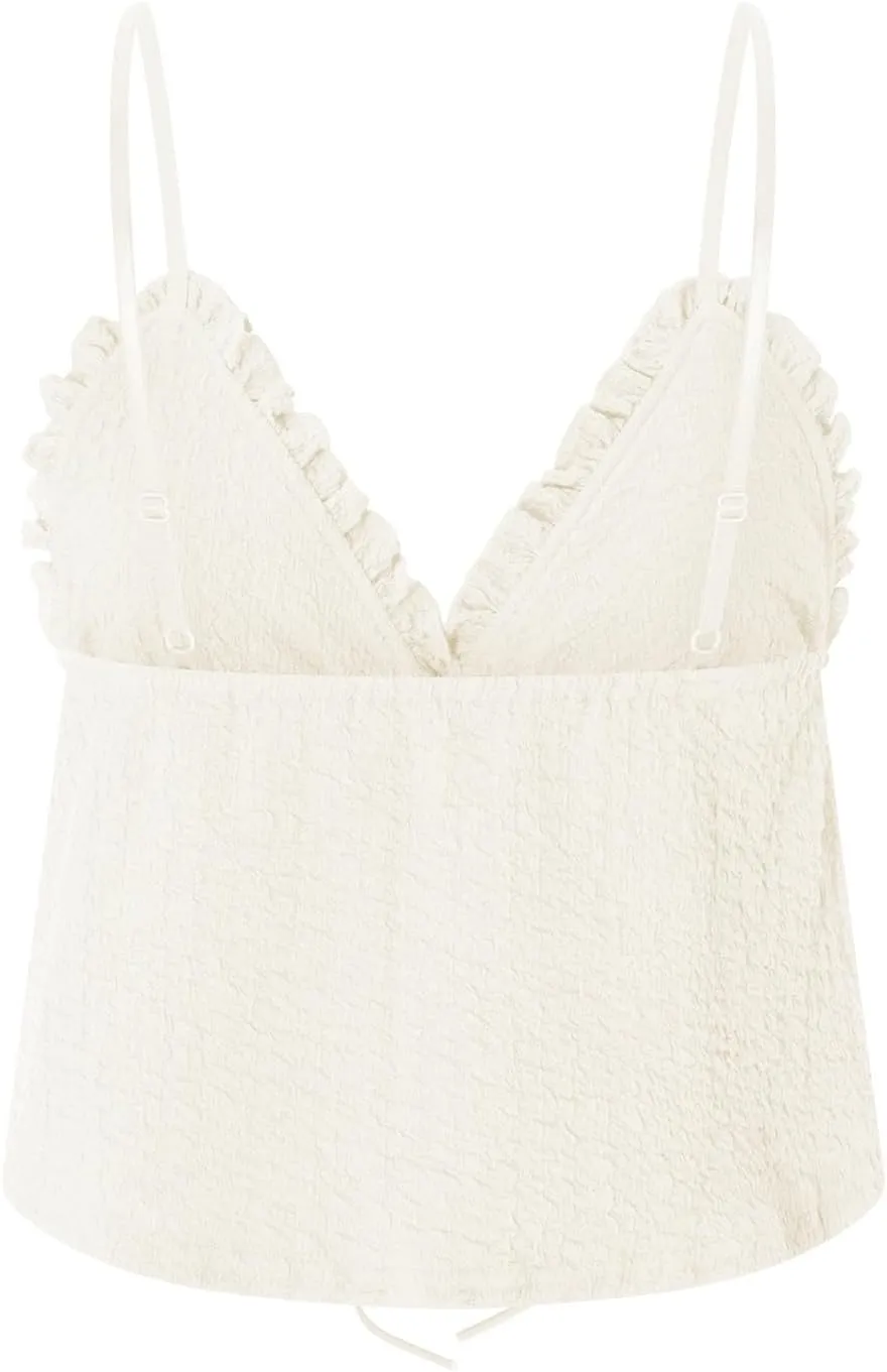 Lace Babydoll Cami Top for Women Sexy Spaghetti Straps Camisoles Empire Waist Semi Sheer Flowy Bodice Tank Tops