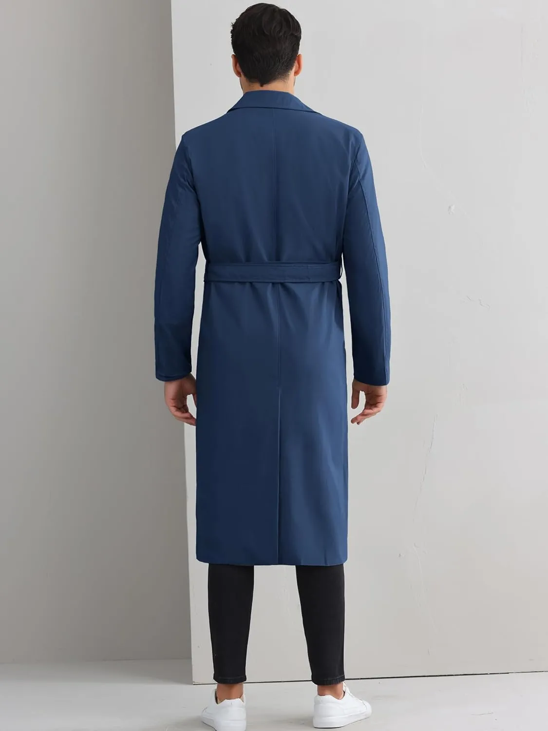 Lars Amadeus Double Breasted Trench Coat for Men's Winter Long Coat with Belt
