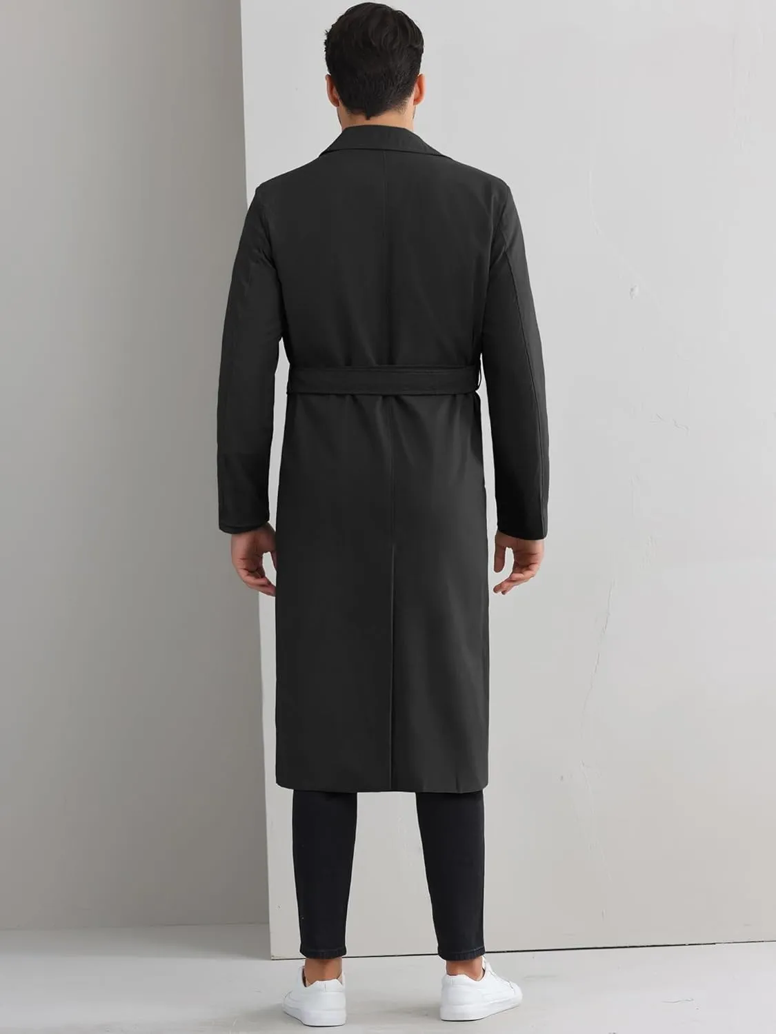 Lars Amadeus Double Breasted Trench Coat for Men's Winter Long Coat with Belt