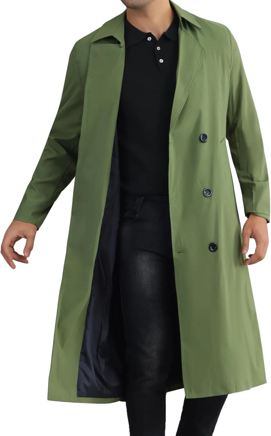 Lars Amadeus Double Breasted Trench Coat for Men's Winter Long Coat with Belt