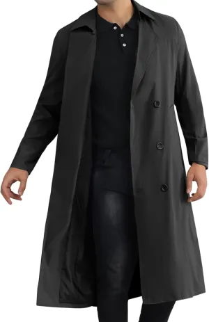 Lars Amadeus Double Breasted Trench Coat for Men's Winter Long Coat with Belt