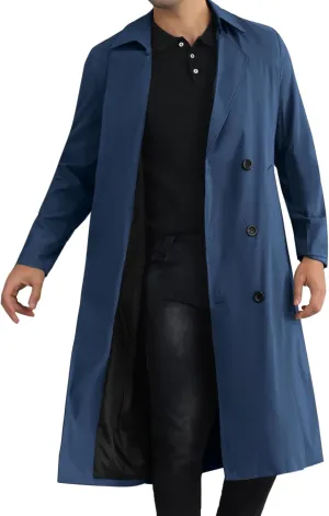 Lars Amadeus Double Breasted Trench Coat for Men's Winter Long Coat with Belt