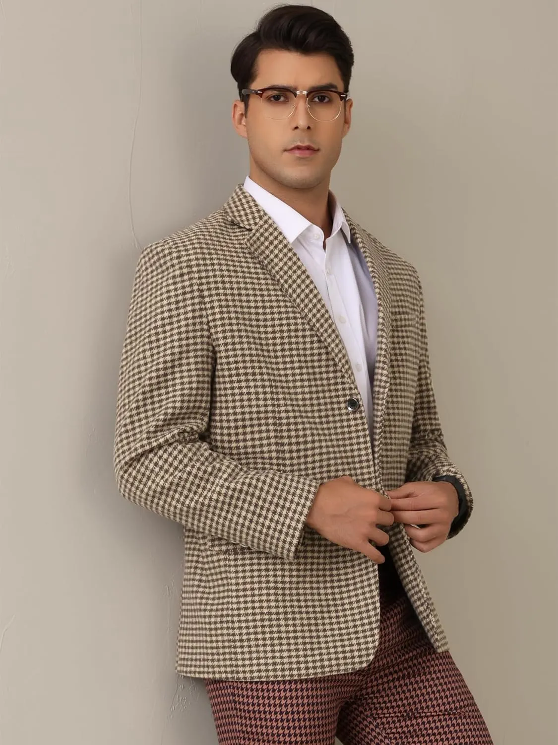 Lars Amadeus Houndstooth Blazer for Men's Classic Fit Business Two Button Plaid Sports Coat