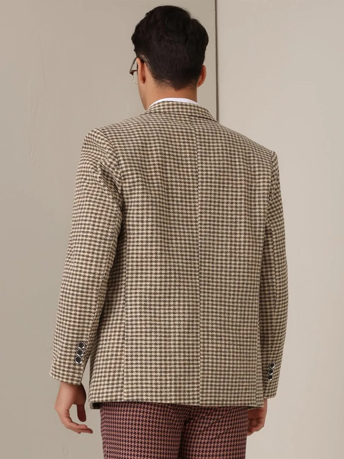 Lars Amadeus Houndstooth Blazer for Men's Classic Fit Business Two Button Plaid Sports Coat