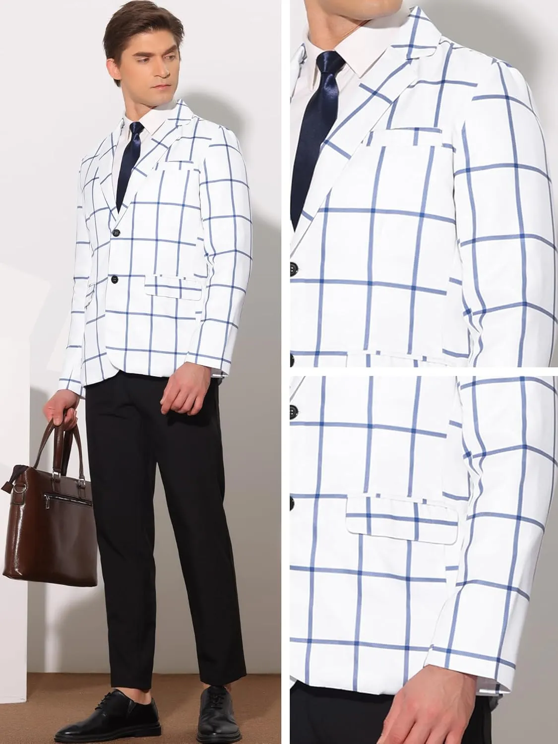 Lars Amadeus Plaid Blazers for Men's Contrasting Color Notch Lapel Two Button Sports Coat