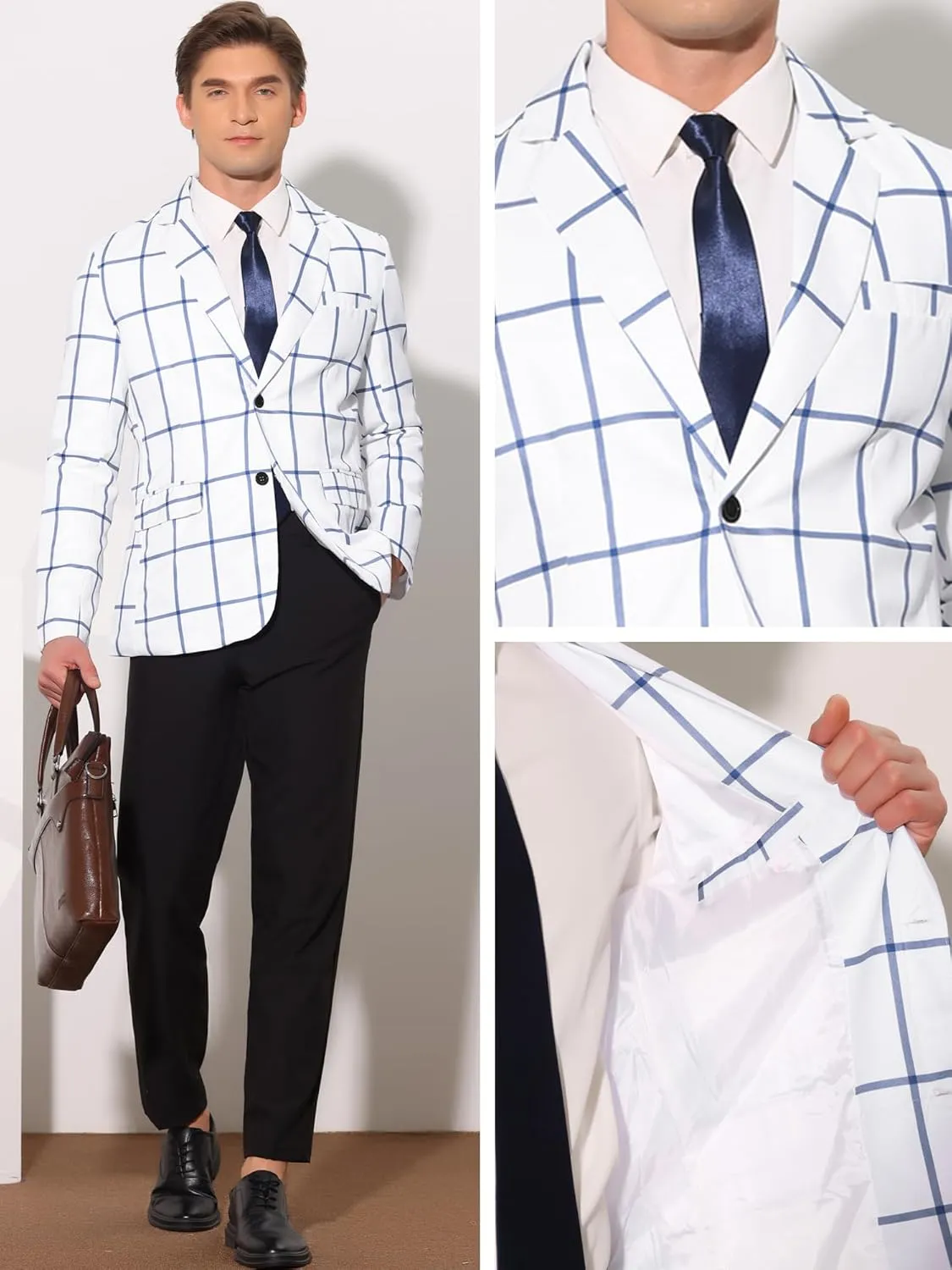 Lars Amadeus Plaid Blazers for Men's Contrasting Color Notch Lapel Two Button Sports Coat