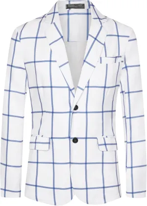 Lars Amadeus Plaid Blazers for Men's Contrasting Color Notch Lapel Two Button Sports Coat
