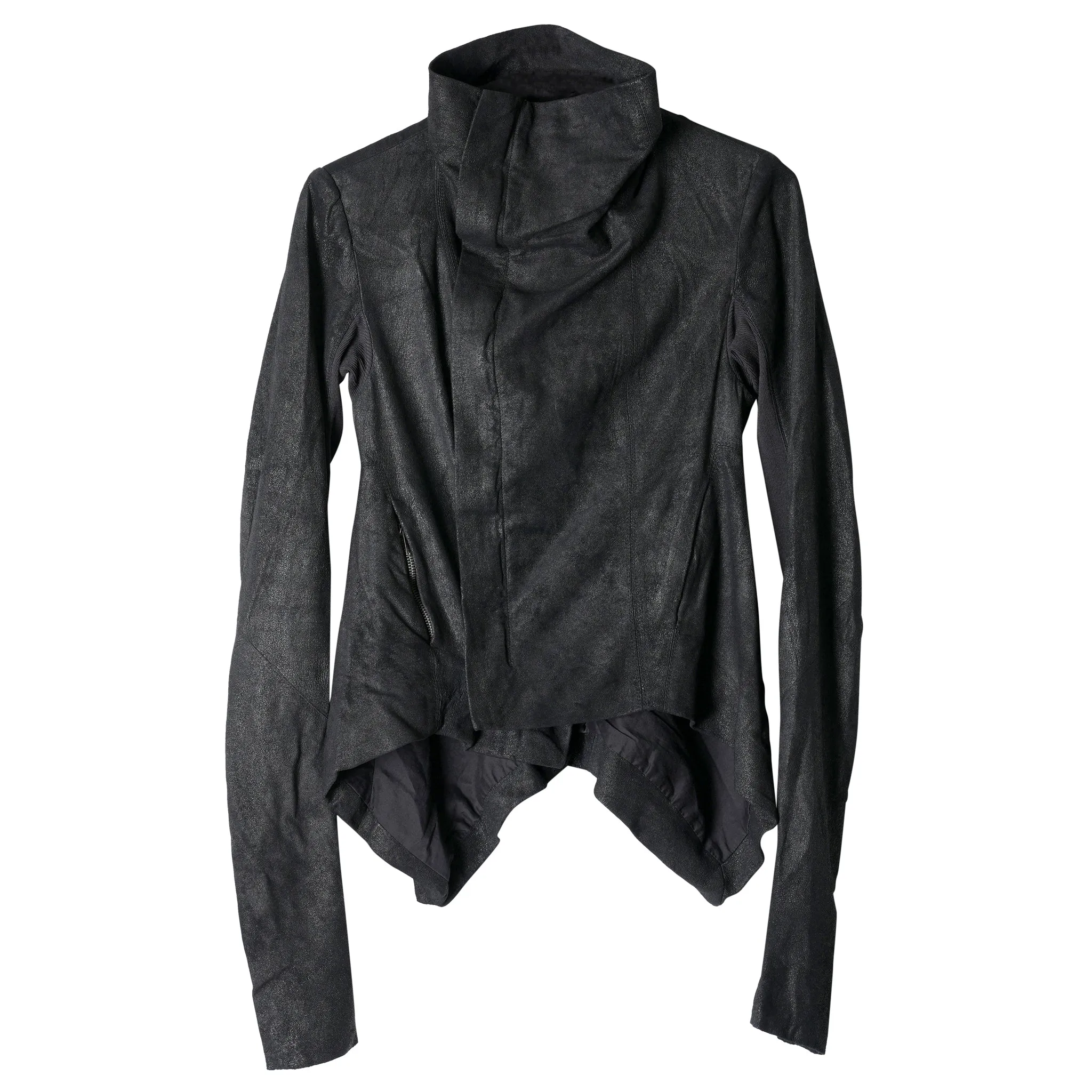 LEATHER HIGH NECK JACKET / BLACK