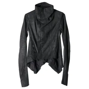 LEATHER HIGH NECK JACKET / BLACK