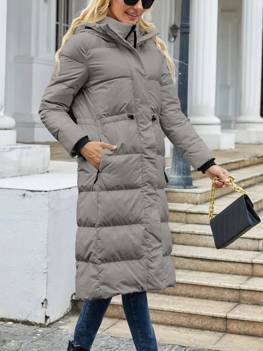 Long Winter Down Coats for Women with Hood Puffer Jacket Womens Lightweight Down Jacket with Pocket