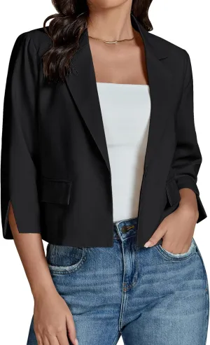 luvamia Linen Blazers for Women Business Casual Cropped 3/4 Sleeve Lightweight Lined Work Office Suit Blazer Jackets