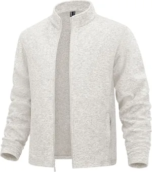 MAGCOMSEN Men's Fleece Full Zip Jacket Lightweight Stand Collar Jackets Soft Warm Windproof Casual Coats with Zipper Pockets