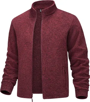 MAGCOMSEN Men's Fleece Full Zip Jacket Lightweight Stand Collar Jackets Soft Warm Windproof Casual Coats with Zipper Pockets