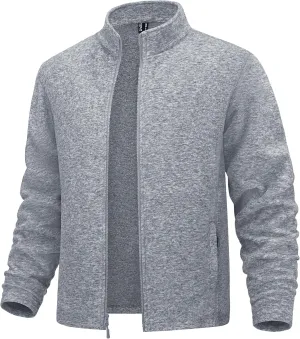 MAGCOMSEN Men's Fleece Full Zip Jacket Lightweight Stand Collar Jackets Soft Warm Windproof Casual Coats with Zipper Pockets