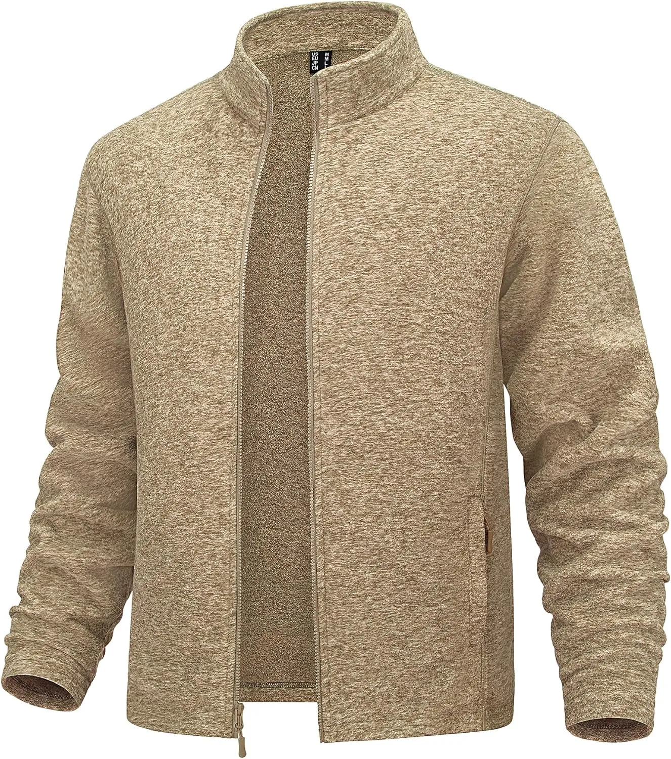MAGCOMSEN Men's Fleece Full Zip Jacket Lightweight Stand Collar Jackets Soft Warm Windproof Casual Coats with Zipper Pockets