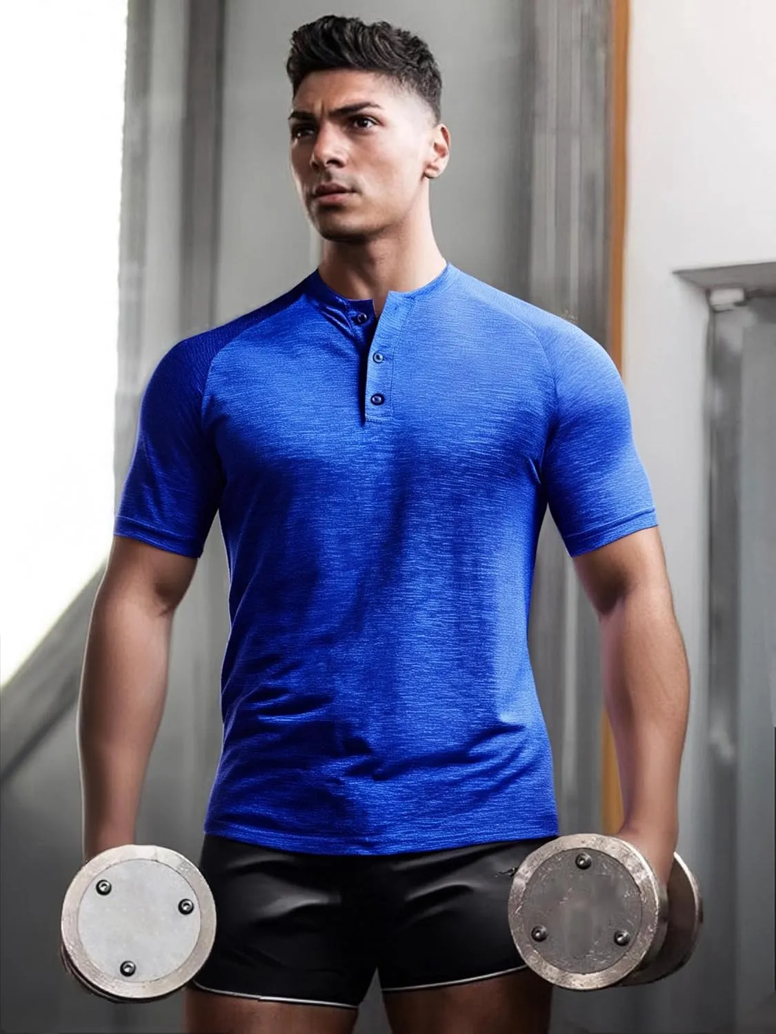 M&F EVENMINE Men's Short/Long Sleeve Shirt Athletic Polo Golf Shirts for Men Collarless Tshirt
