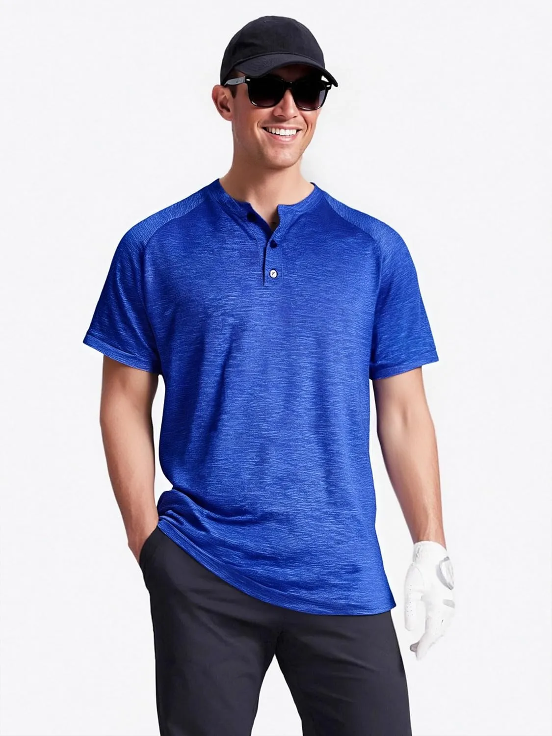 M&F EVENMINE Men's Short/Long Sleeve Shirt Athletic Polo Golf Shirts for Men Collarless Tshirt