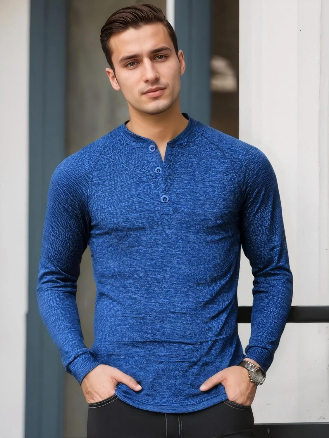 M&F EVENMINE Men's Short/Long Sleeve Shirt Athletic Polo Golf Shirts for Men Collarless Tshirt