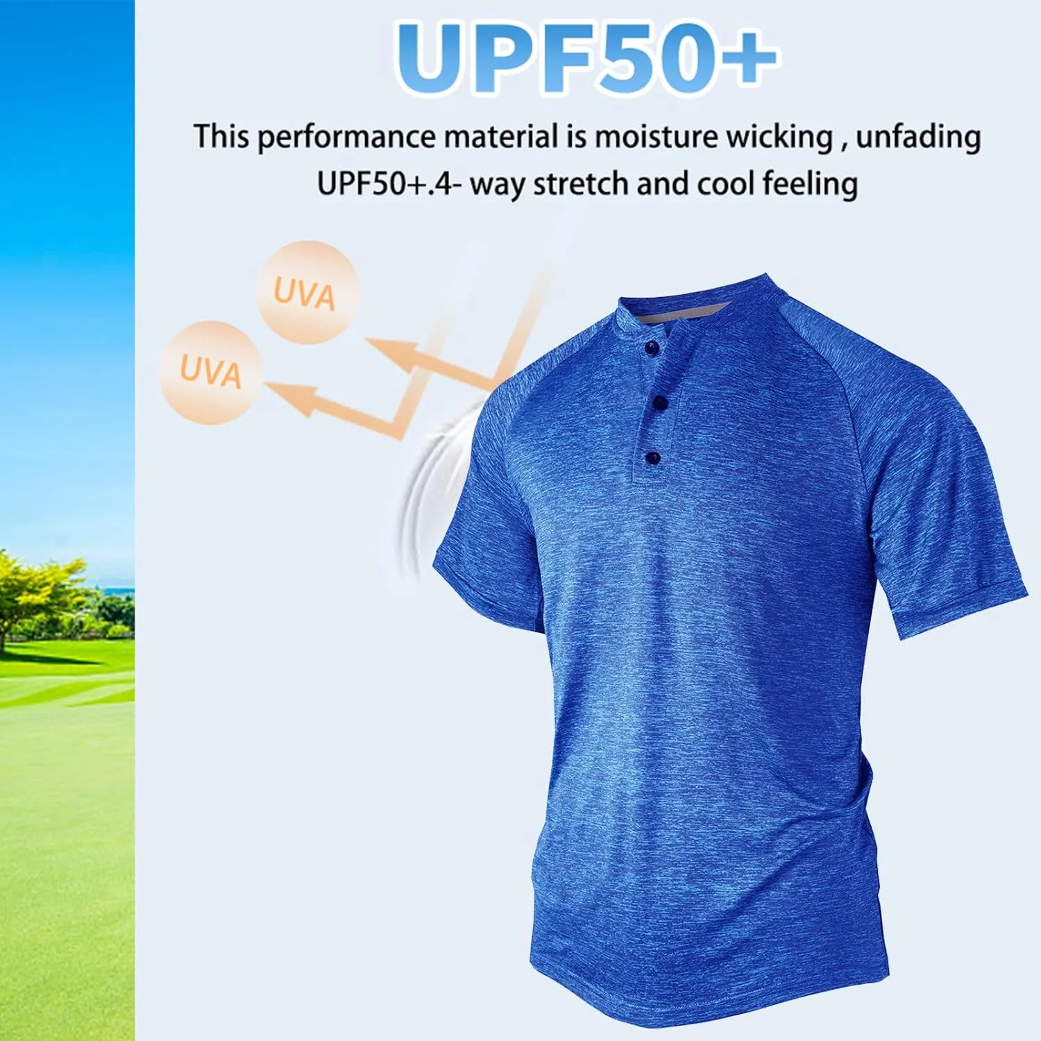 M&F EVENMINE Men's Short/Long Sleeve Shirt Athletic Polo Golf Shirts for Men Collarless Tshirt