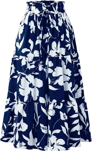 Maxi Skirts for Women 2025 Summer Ruffle Elastic High Waist Tiered Skirt Vacation A-Line Flowy Swing Long Skirts