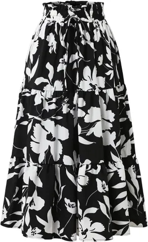 Maxi Skirts for Women 2025 Summer Ruffle Elastic High Waist Tiered Skirt Vacation A-Line Flowy Swing Long Skirts