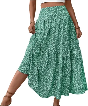 Maxi Skirts for Women 2025 Summer Ruffle Elastic High Waist Tiered Skirt Vacation A-Line Flowy Swing Long Skirts