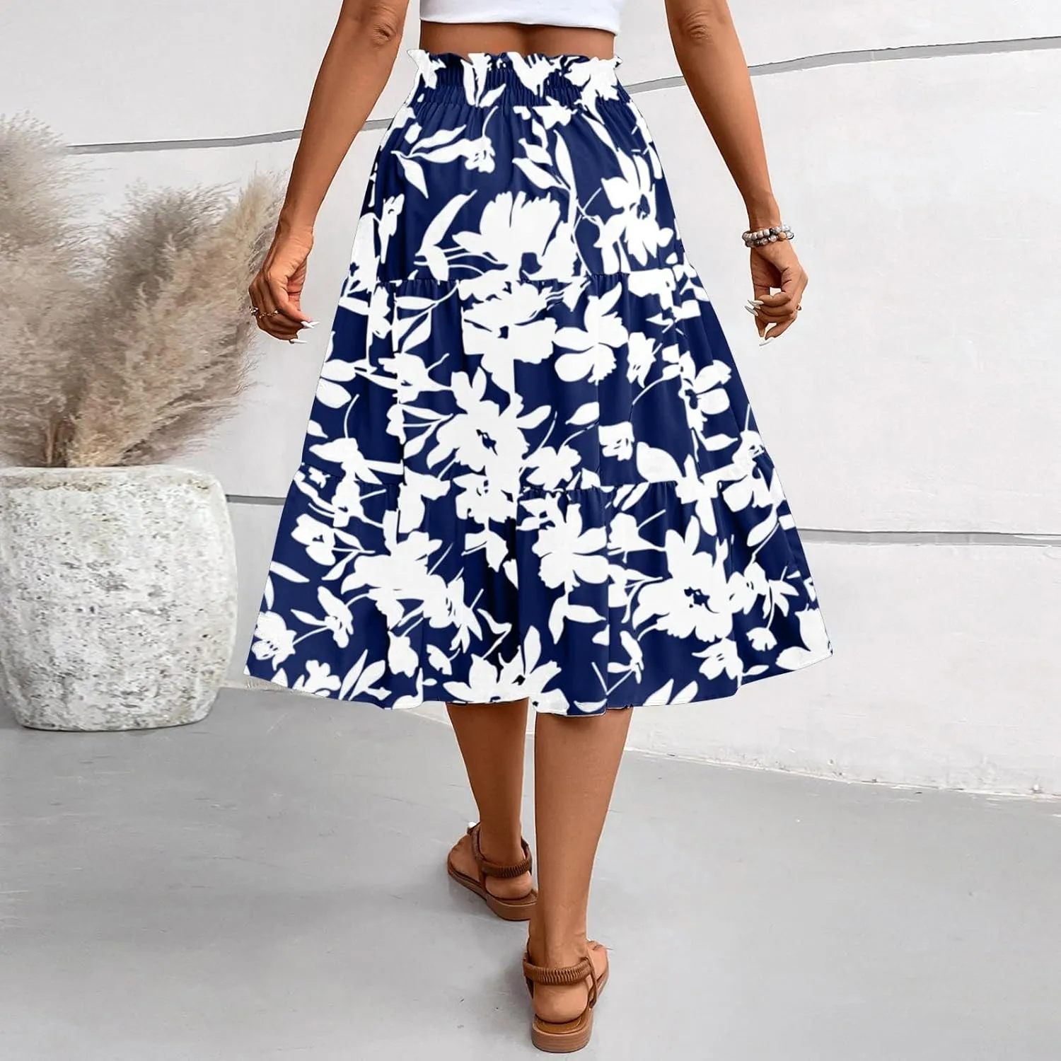 Maxi Skirts for Women 2025 Summer Ruffle Elastic High Waist Tiered Skirt Vacation A-Line Flowy Swing Long Skirts